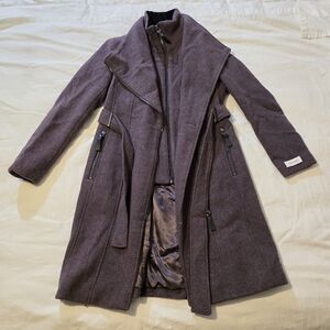 Calvin Klein Plum Trench Coat Wool Size XS